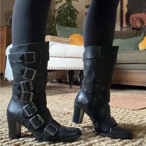 Harley-Davidson Black Strapped Mid-Calf Heeled Boots